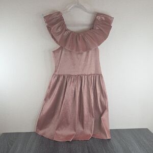 GBGirls Size 16  Clown Collar Mauve Full Skirt Semi Shine Lined Stretchy NWT